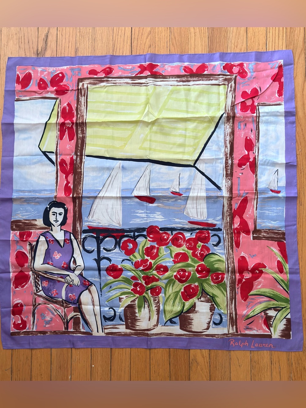 Ralph Lauren Rare Seaside Scene Scarf -large approx 36” square